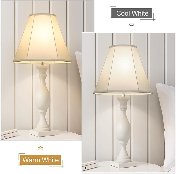 White Lamp Shades Set of 2, Bell Lamp Shades 6"Top x 13"Bottom x 10"High, Medium Shade Replacement Fabric Natural Linen Hand Crafted(Spider Fitter), Harp Holders Included, Easy Assembly Required