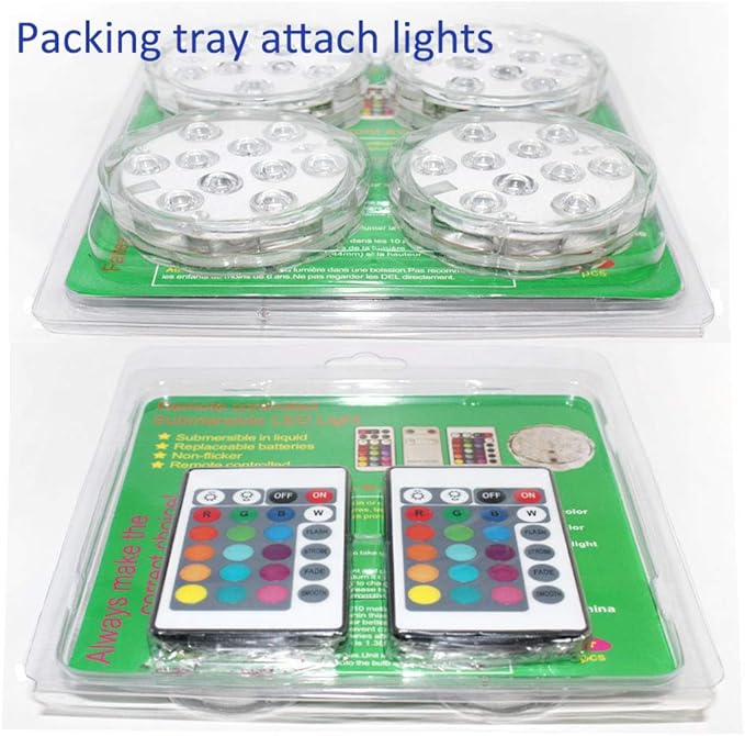Remote Controlled Submersible Lights, 16 Multi-Colors 4 Modes LED Lights with Battery Powered (4-Pack)