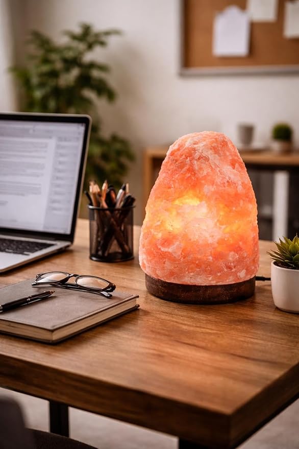 Himalayan Pink Salt Lamp 7 inch – Natural Rock 5-7 lb Crystal Night Light with Wooden Base, Warm Glow Bedside Lamp for Bedroom, Living Room, Meditation