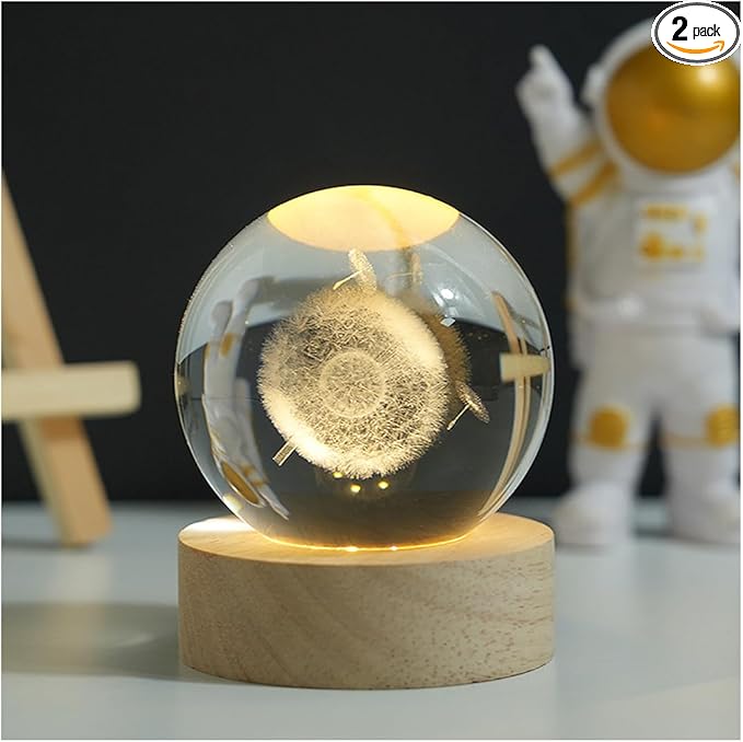 3D Crystal Ball Night Light Mood Lighting Cozy Comfort Gifts Home Decor lamp for Bedroom Space Lamps Happy Cozy Comfort Gifts (Dandelion)