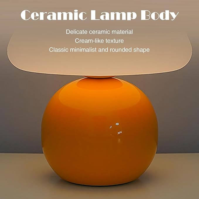 Cute Small Mushroom Lamp, PE Lampshade, Ceramic Base, Adjustable Light Color and Brightness with Power-Off Memory, Safe USB Powered, LED Mushroom Light for Bedroom Living Room (Orange)