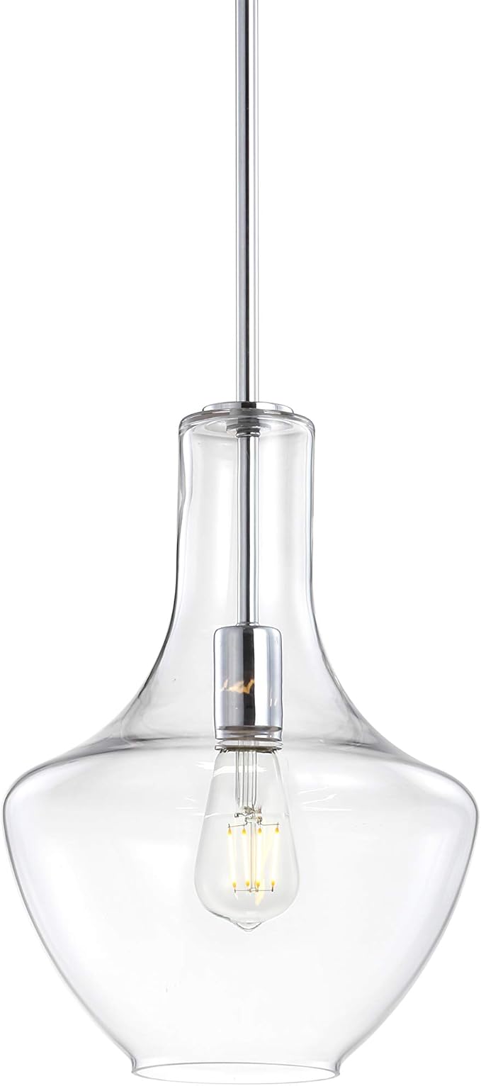 JONATHAN Y JYL6400A Watts 10.5" Glass/Metal LED Pendant Farmhouse Contemporary Dimmable Dining Room Living Room Kitchen Foyer Bedroom Hallway, Chrome/Clear