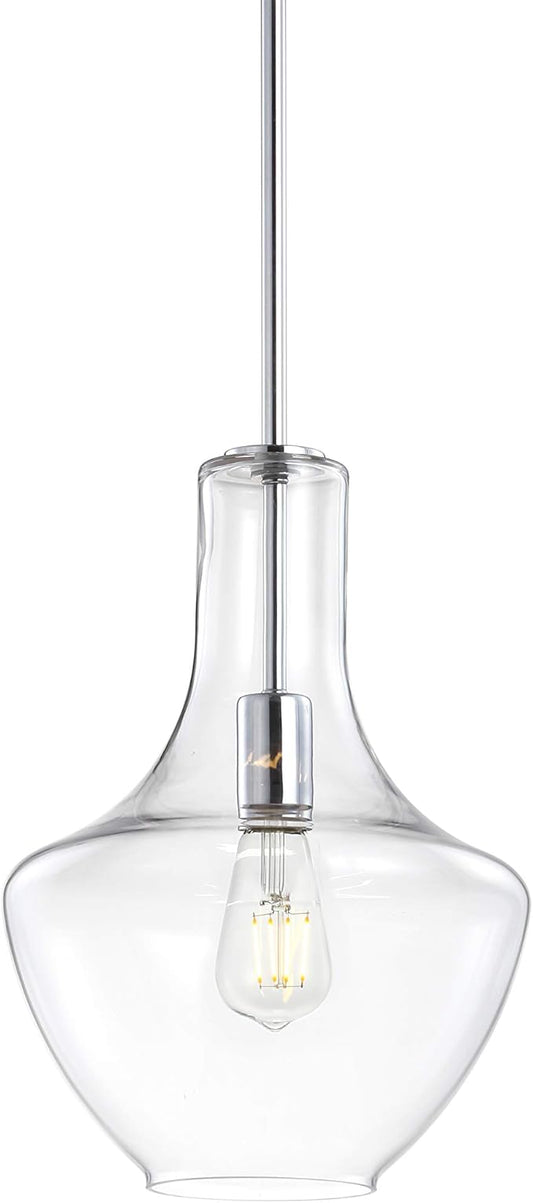 JONATHAN Y JYL6400A Watts 10.5" Glass/Metal LED Pendant Farmhouse Contemporary Dimmable Dining Room Living Room Kitchen Foyer Bedroom Hallway, Chrome/Clear