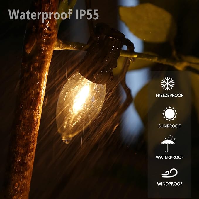 KGC C9 LED Replacement Christmas Lights Bulbs-0.6W Equivalent to 7W, Warm White 2200K, No Glass Shatterproof & Waterproof Plastic Bulbs, E17 Screw for Indoor Outdoor Patio String Lights 100 Pack
