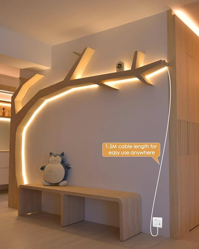 Aclorol USB COB LED Strip Lights 3.28FT 5V Warm White Flexible LED TV Backlight with 1.5M USB Powered DImmable LED Light Strip High Density 320LEDs/M CRI>85 for Bedroom headboard Home DIY Lighting