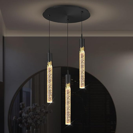 Flashing God 3 Light Mini Chandelier Black Modern Crystal LED Pendant Light for Kitchen Island Adjustable Hanging Light Fixture for Dinning Room Bedroom Dimmable 2700K 4500K 6000K