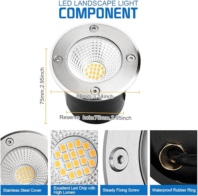 7W Led Landscape Well Lights, Low Voltage Landscape Ground Lights,12V/24V Landscape Lighting,IP67 Waterproof Outdoor InGround Lights for Garden Tree Uplights,Deck,Yard,Patio 6Pack(Warm White)