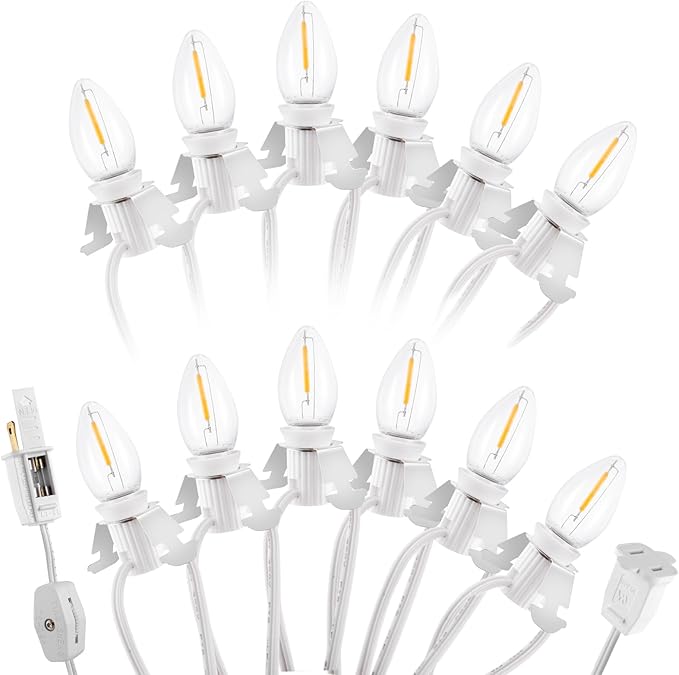 Christmas Village Lights with 12 LED Warm-White Bulb,Decoration for Christmas Village Houses, Pumpkin Crafts Halloween Holiday Decoration,C7 Village Light Cord