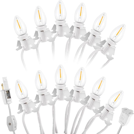 Christmas Village Lights with 12 LED Warm-White Bulb,Decoration for Christmas Village Houses, Pumpkin Crafts Halloween Holiday Decoration,C7 Village Light Cord