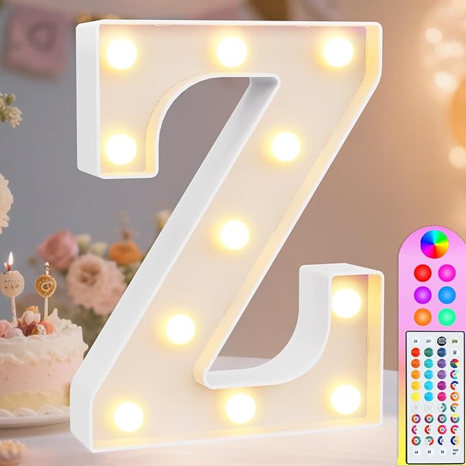 Pooqla Colorful Light Up Letters with Remote, Upgraded 35 Colors LED Marquee Letters, RGB Lighted Letter for Girls Teenager Gift, Birthday, Party, Wedding, Night Light, Room, Bedroom Decor, Letter Z