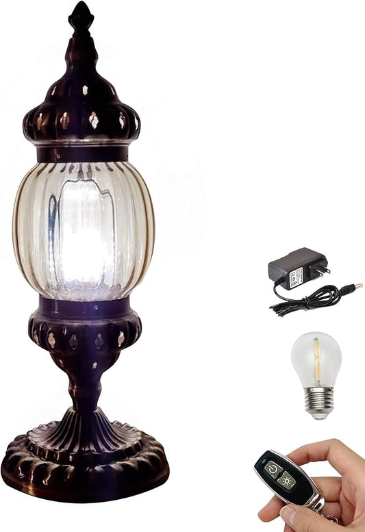 Kiven Cordless Turkish Table Lamp,1-Light Dimmable Bedside Lamps for Nightstand with Glass Lampshade, Retro Rechargeable Desk Lamp for Reading Home Decor Bedside TD1121