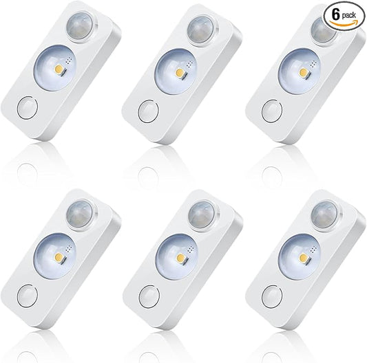 LED Motion Sensor Puck Lights, Rechargeable Cabinet Lights, Stick on Wireless LED Night Light for Closet, Drawer, Shelf, Under Cabinet, Daylight White 6Pack, USB Charging Cord Included