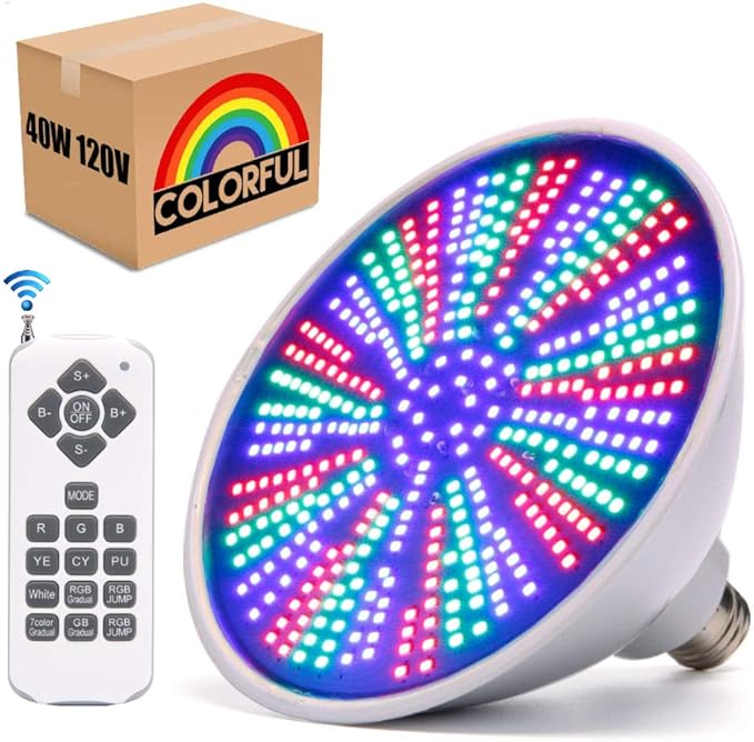 Pool Lights, 120V 40W RGB Color Changing Underwater LED Pool Light for Inground Pool with Remote Control, E26 Replacement Bulb Fit in for Pentair and Hayward Pool Light Fixtures
