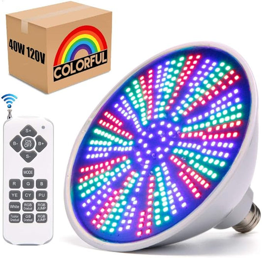 Pool Lights, 120V 40W RGB Color Changing Underwater LED Pool Light for Inground Pool with Remote Control, E26 Replacement Bulb Fit in for Pentair and Hayward Pool Light Fixtures