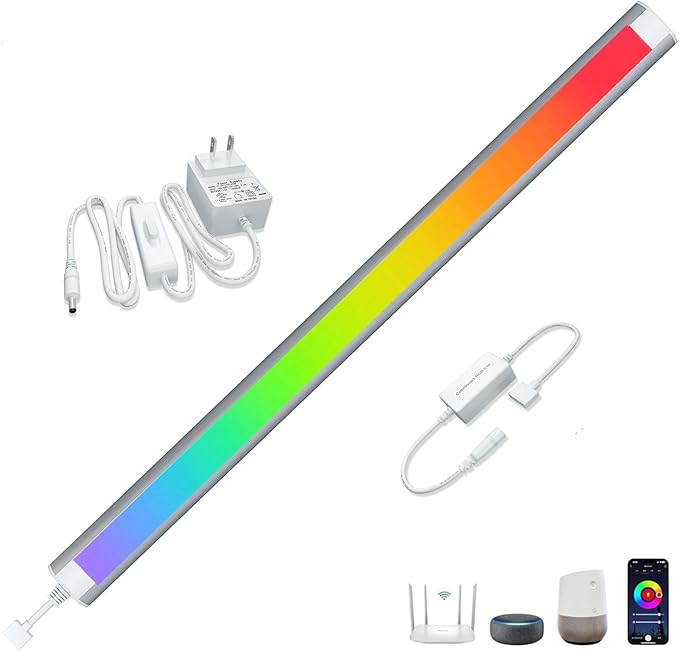 Plug In Under Cabinet Lighting, RGB LED Light Bar Works with Alexa, Google Assistant, Smart App, 20Inch, Ultra-Thin Room Lights Strip Dimmable for Kitchen Counter, Shelf, Desk, Closet, Music Sync,1pcs