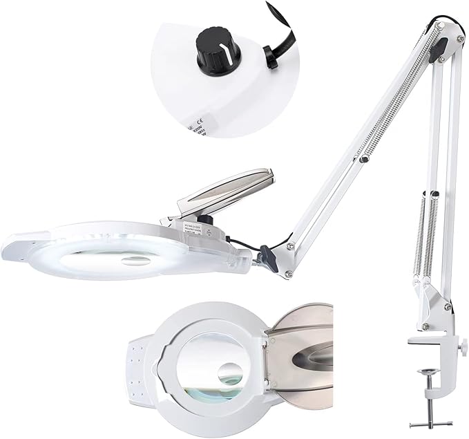 KIRKAS 10X & 30X Magnifying Glass with Light and Stand, 2200 Lumens Dimmable LED Magnifying Lamp, Real Glass Lens Lighted Magnifier Light for Craft, Reading, Repair, Hobby, Close Work- White