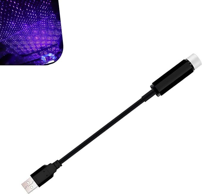 USB Star Projector Night Light, Romantic Interior Roof Star Night Light, Adjustable Portable Car LED Starlight Projector Atmosphere Lamp Decor, for Bedroom Car Party Wall Ceiling(Purple Blue)