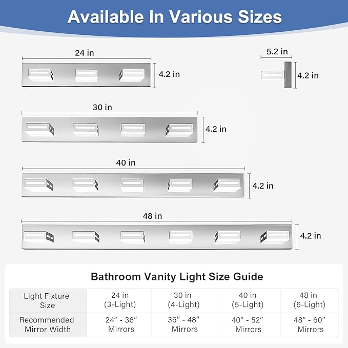 24-Inch 3-Light LED Modern Chrome Bathroom Vanity Light Fixtures Over Mirror, Bathroom Lighting Fixtures with Cool White 6000K, Rotatable Vanity Wall Lights for Bath Restroom Powder Room
