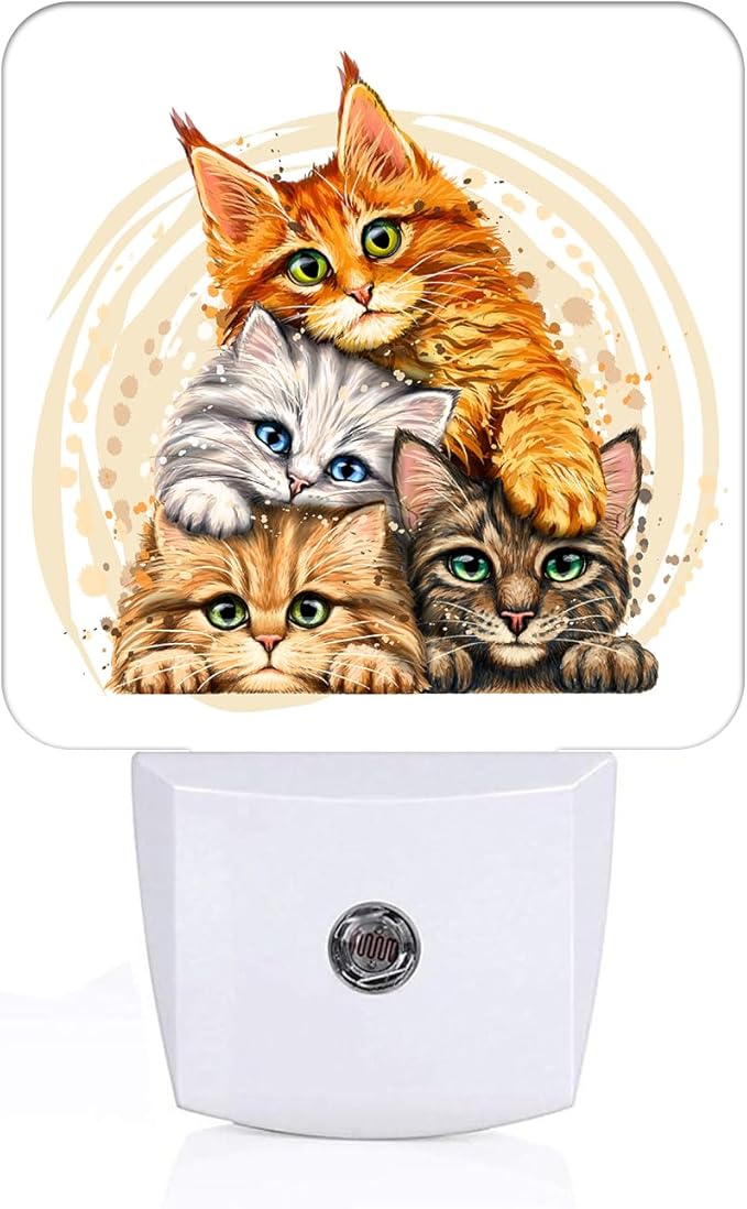 Colorful Cats Night Light,Plug-in Night Lights with Dusk to Dawn Sensor for Stairway,Hallway,Bedroom Sleep Friendly Ideal for Women/Girls/Boys Gift,0.5w