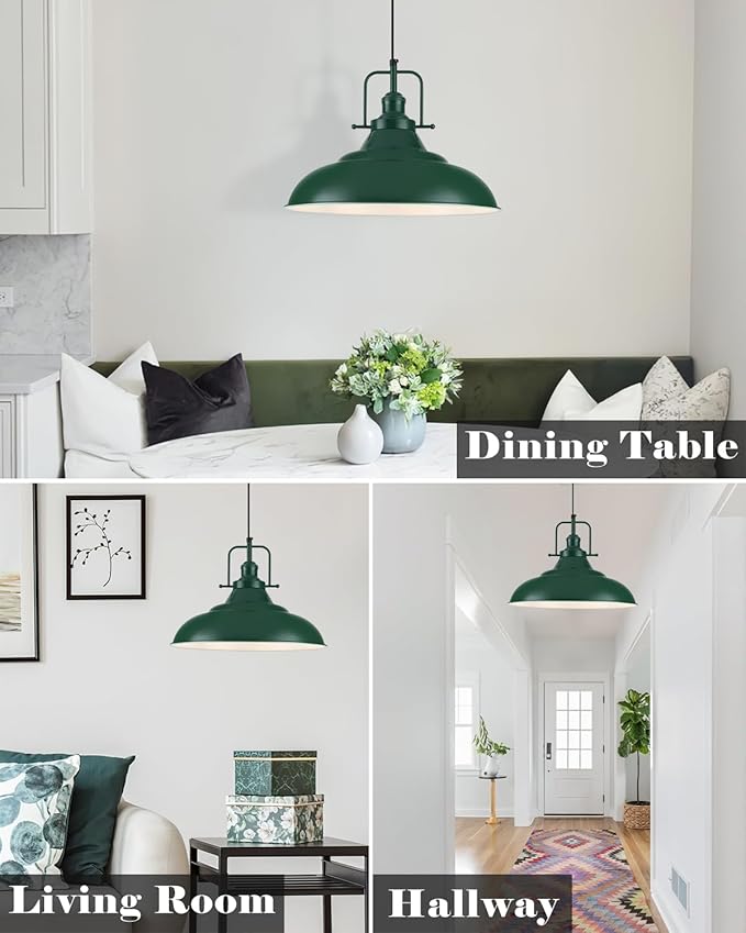 Green Pendant Light 2 Pack, 16 Inch Large Industrial Pendant Lights, Green Pendant Lights Kitchen Island, Large Farmhouse Pendant Light for Kitchen Island, Dining Room, Hallway