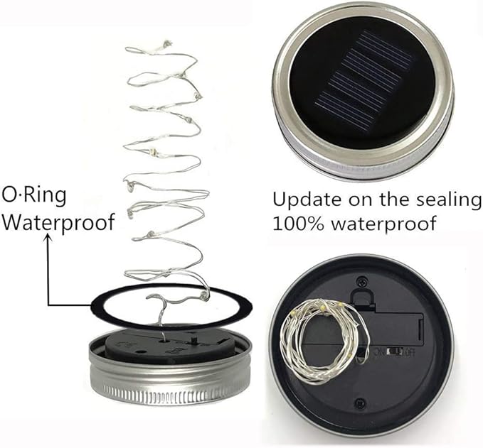 Solar Mason Jar Lid Lights, 8 Pack 20 LED Waterproof Fairy Star Firefly String Lights with (8 Hangers Included,Jars Not Included), for Mason Jar Table Garden Wedding Party Decor (4 Colors)