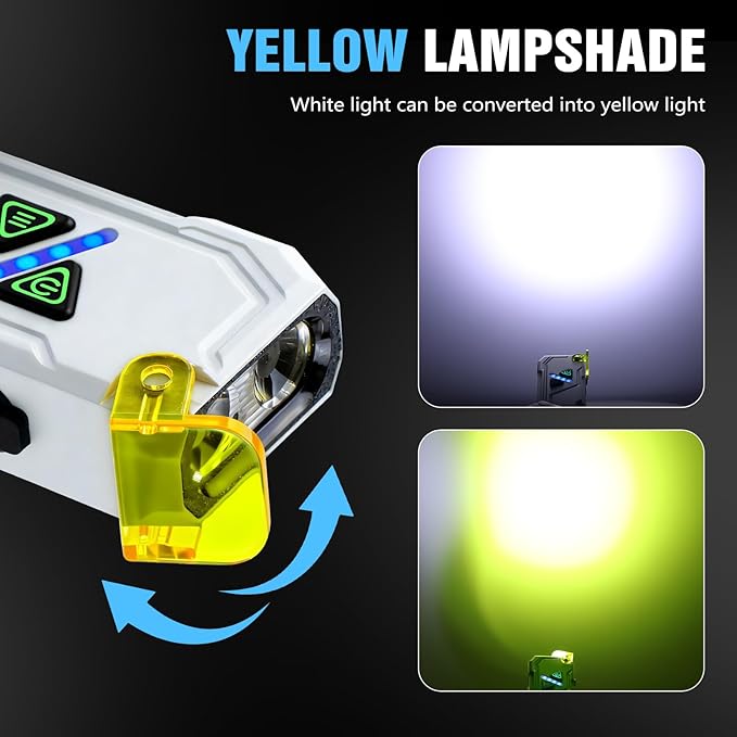 EDC Rechargeable Flat Flashlight 1000 Lumens White LED/UV/RGB Ambient Signaling Flashlights, Magnetic Clip on Pocket Light for Outdoors, Emergency, Working (White, Compact)