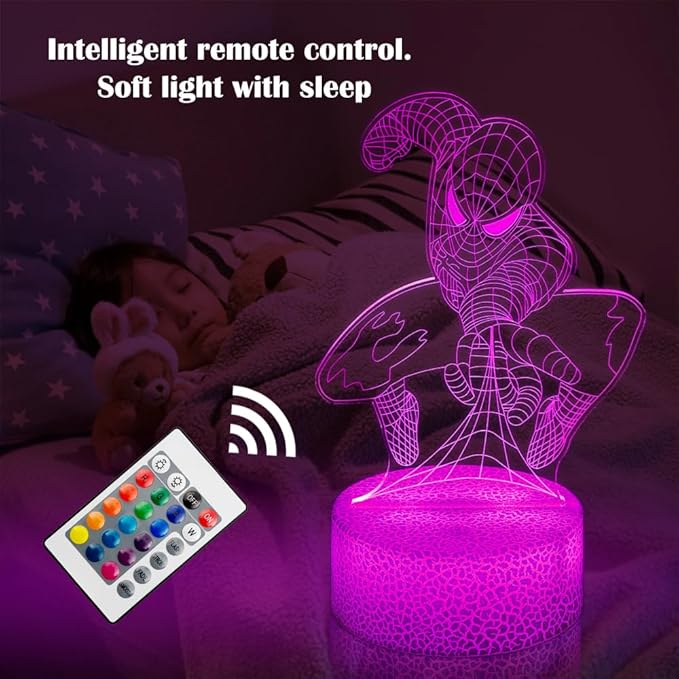 Kids Toys 3D Night Light,Superhero Christmas Gift Birthday 3D Illusion Lamp for Kid Girl Boy Room Decor, 16 Colors Remote Control