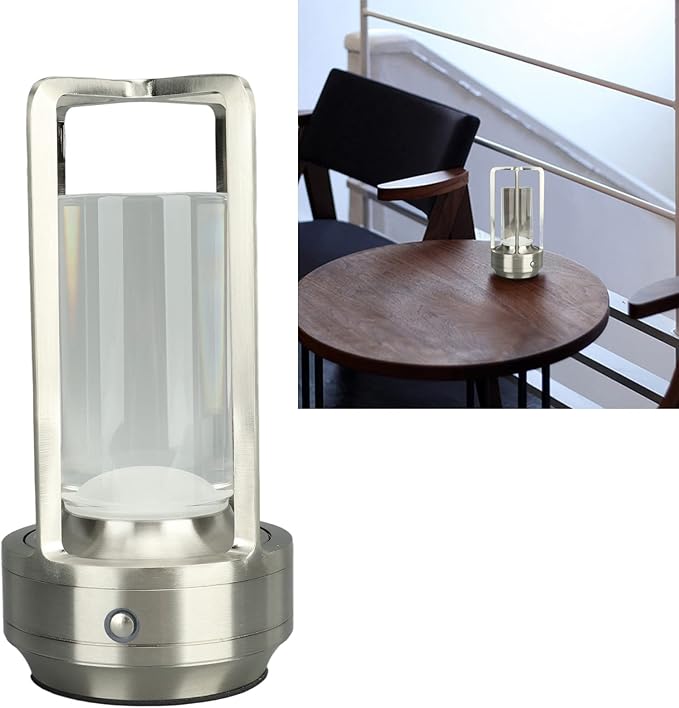 Stylish Cordless Table Lamp 3 Colours Stepless Dimmable LED Table Lamp Rechargeable Touch Lamp Portable Bedside Lamp Nightstand Lamp Table Decorative Lamps (Silver)