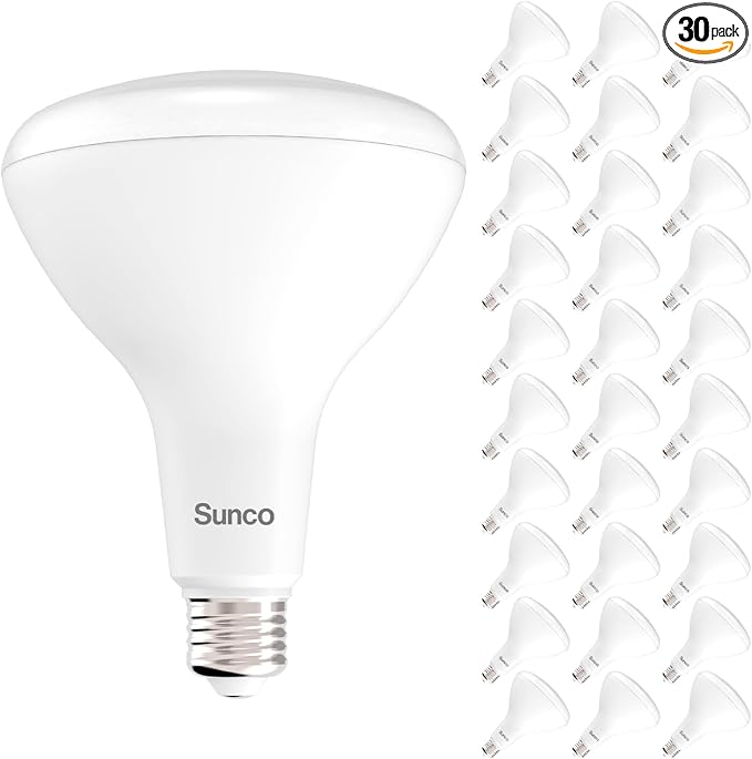 Sunco 30 Pack BR40 LED Light Bulbs, Indoor Flood Lights, Recessed Can Light Bulb, 1400 LM, 17W (100W Equivalent), 5000K Daylight, Dimmable, E26 Base, for Home, Bedroom, Kitchen UL.