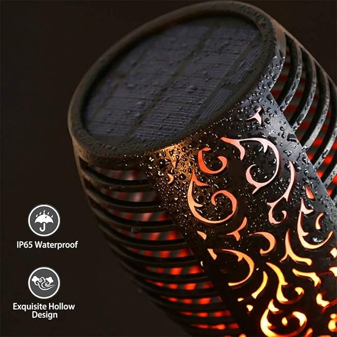 Solar Lights Outdoor, 2 Pack Torches Flame Garden Lights with Flickering Flames Outdoor Waterproof 96 LED Dusk to Dawn Auto On/Off Garden Lights Solar