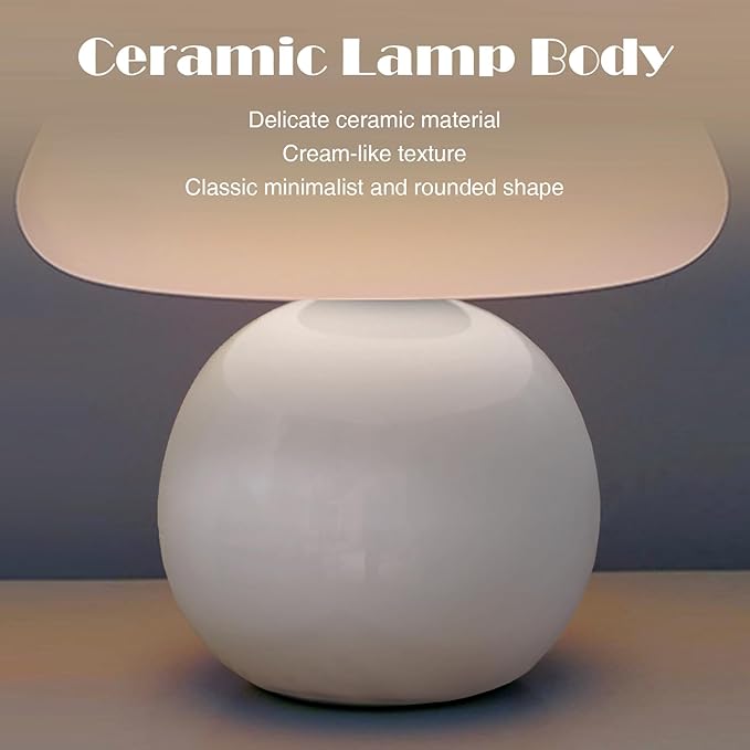 Cute Small Mushroom Lamp, PE Lampshade, Ceramic Base, Adjustable Light Color and Brightness with Power-Off Memory, Safe USB Powered, LED Mushroom Light for Bedroom Living Room (White)