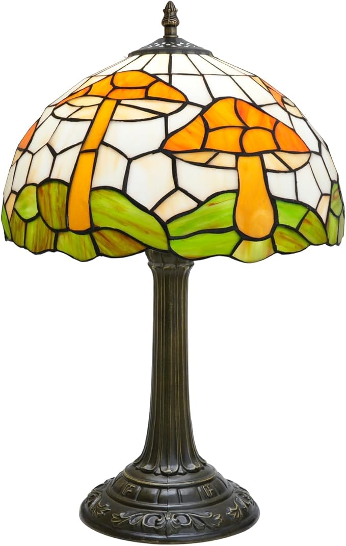uniquel Vintage Orange mushroom Tiffany lamps Retro Style Stained Glass Table Lamp Cute Aesthetic Bedside Lamp for Bedroom nightstand Night Stand Lighting reading cottage decor desk lamp 12 inch E26
