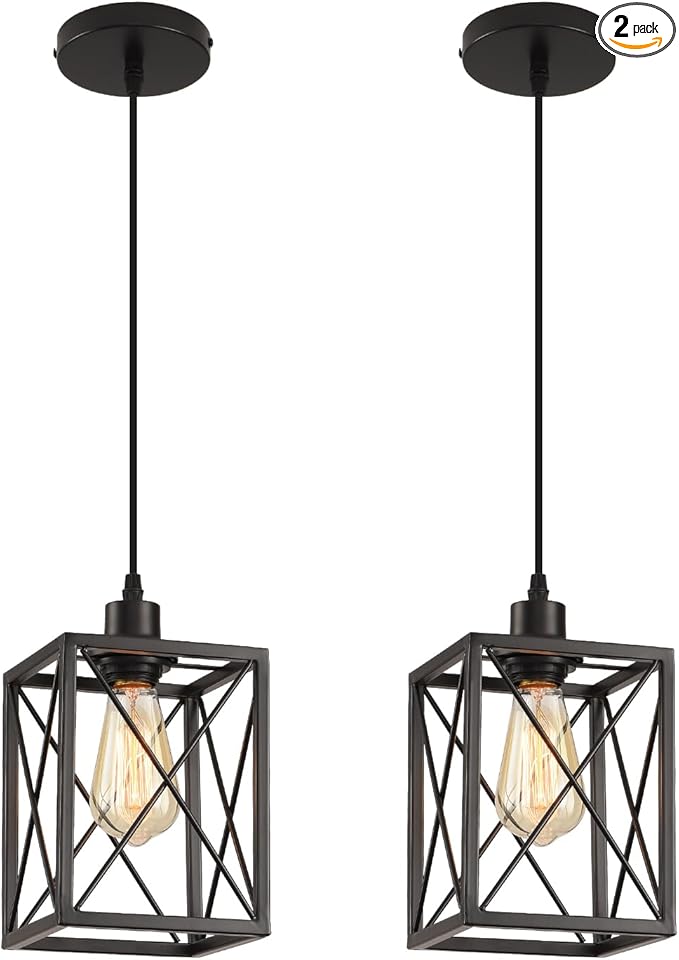 Farmhouse Pendant Light Fixture, Black Pendant Lights for Kitchen Island Industrial Lantern Pendant Light Fixtures with Light Shade, Adjustable Height Hanging Pendant Lighting