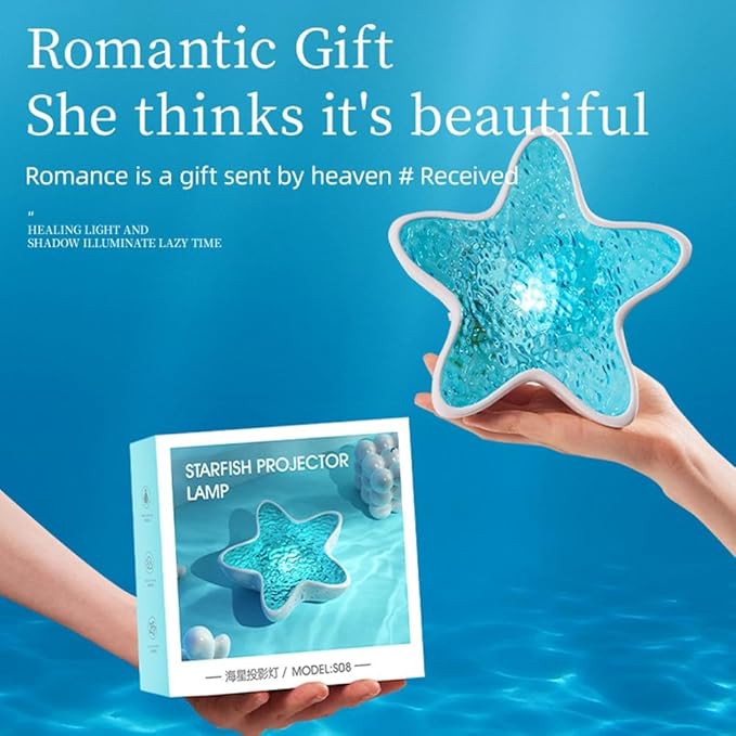 Starfish Ocean Projection Lamp,Romantic Water Ripple Night Light,7 Colors Ocean Wave Projector Light,3D Holographic Water Ripple Touch Control Aurora Projector for Room Decor Meditation Relaxation