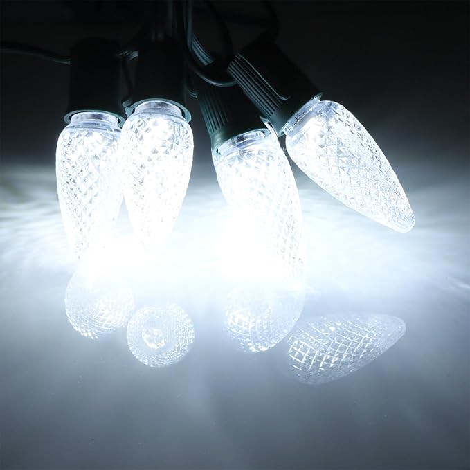 50PCS C9 Led Christmas Light Bulbs - C9 Led Bulbs with E17 Base Sockets Replacement Bulbs for Outdoor String Lights - Commercial Grade Cool White