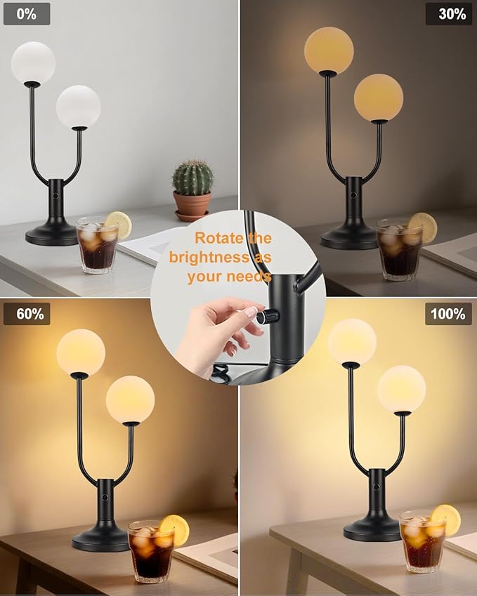 Lightdot Globe Table Lamp for Bedroom Mid Century Modern Black Small Desk Lamp Dimmable 3000K Warmwhite Nightstands Lamp Bedside Table Lamp for Living Room Home Office(G9 Bulbs Included)