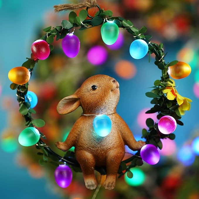 BOHON Easter Decorations Easter Egg Ornaments 10ft 30 LEDs Fairy Lights Battery Operated with Remote Multi Color String Lights for Outdoor Bedroom Party Holiday Home Spring Themed Tree Eggs Decor