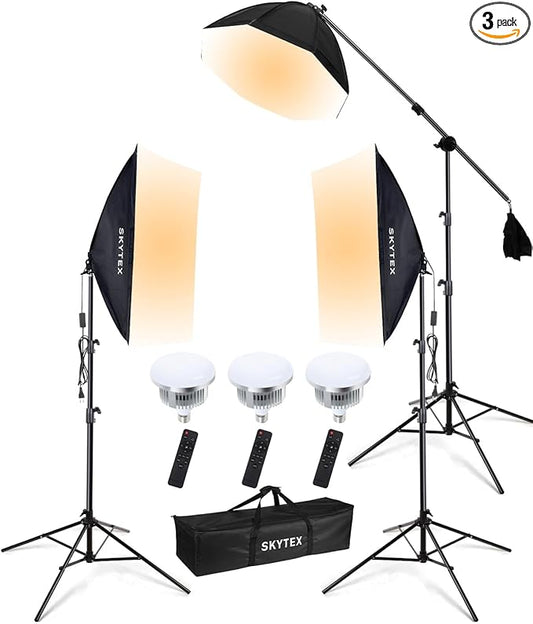 Skytex Softbox Lighting Kit(3Pack), 20x28in Soft Box|28in Octa Softbox|85W 2700-6400K E27 LED Bulb Continuous Photography Lighting, Studio Lights Equipment for Photo Shooting, Video Recording