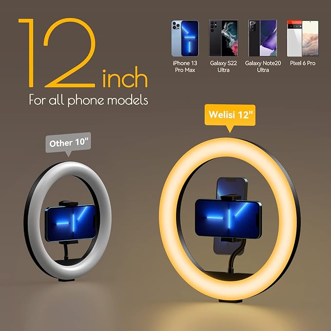 Weilisi 12" Selfie Ring Light with 63" Tripod Stand, Dimmable LED Ring Light with Phone Holder and Wireless Remote, [2-in-1] RGB & Selfie Stick for Photography/Makeup/Live Stream/YouTube