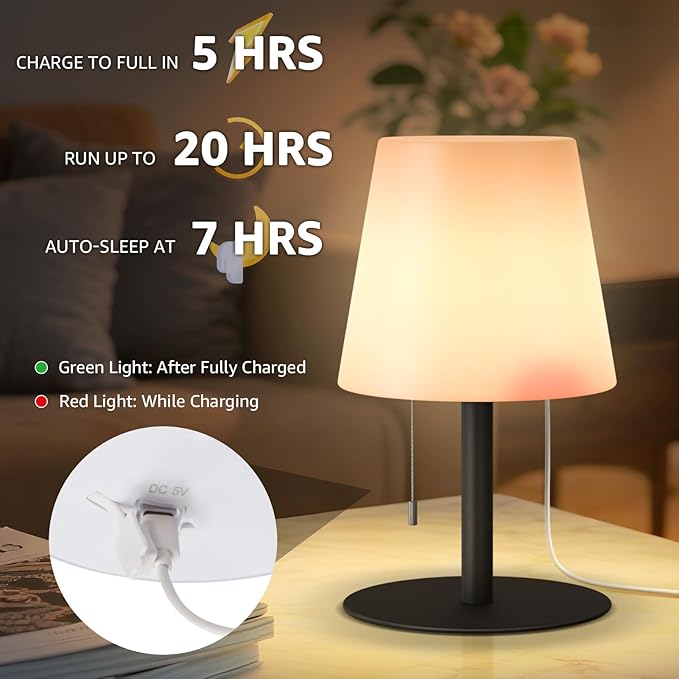 uuffoo Shower Lamp Waterproof Warm White & RGB Shower Light Dimmable LED Rechargeable Table Lamp Cordless Outdoor Lamps Portable for Indoor Outdoor Bathroom Home Patio H9.8in D6.3in (2PCS Black)