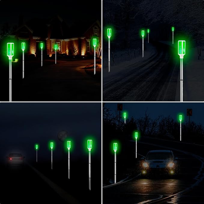 Aolyty Solar Lights Outdoor, Waterproof Driveway Markers Reflective, Warning Flash Light with 2 Lighting Modes, LED Solar Light 4 Pack for Parking Lots, Yard, Sidewalk, Stop Sign, 30 Inches (Green)