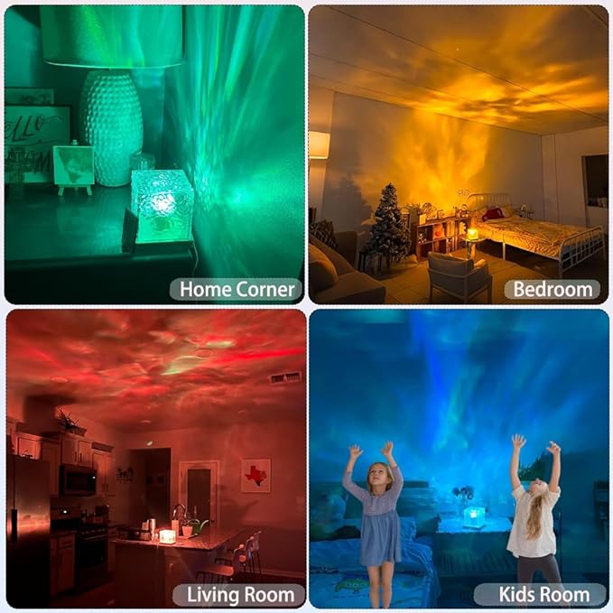 Ocean Wave Projector Cube Light, Luminorthe Cube Lamp, Corded Ocean Lamp, Northern Lights Projector Lights with 16 Colors and Dynamic Ripple Effect for Living Room Bedroom Decor