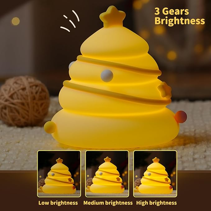 Xmas Tree Night Light, Cute LED Lamp, Silicone Dimmable Nursery Nightlight for Kids, Rechargeable Bedside Touch Lamp, Funny Office Desk Light and Home Decor(Xmas Tree)…