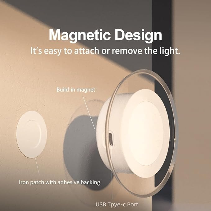 4 Pack Magnetic Motion Sensor Night Light with Stick-On Base, Cruise Rechargeable Battery Powered Cordless Glow Light, Ideal for Bedroom, Bathroom, Stairway- Moonlit