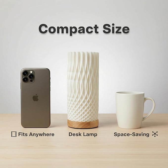 3D Printed Mini Lamp, Small Bedside Lamp with 3-Color Dimmable LED, Small Nightstand Lamp for Tight Spaces, Beautiful Lamp with Wooden Base - Flame