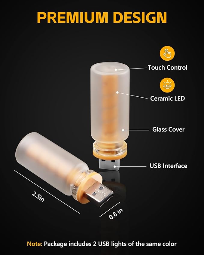 2PCS USB Lights for Car, Touch Adjustment Lights, Plug in USB Car Interior Ambient Light, Mini Spiral LED USB Night Light for Camping, Party, Holiday Decoration, Bedroom (Blue)