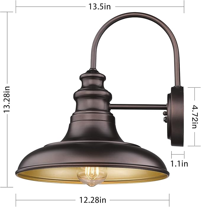 Dusk to Dawn Sensor Outdoor Barn Light Fixture Outdoor Wall Sconce Farmhouse Wall Mount Lights Exterior Gooseneck Light Fixture Bronze Finish Industrial Wall Lantern for Porch, Entryways, 2 Pack