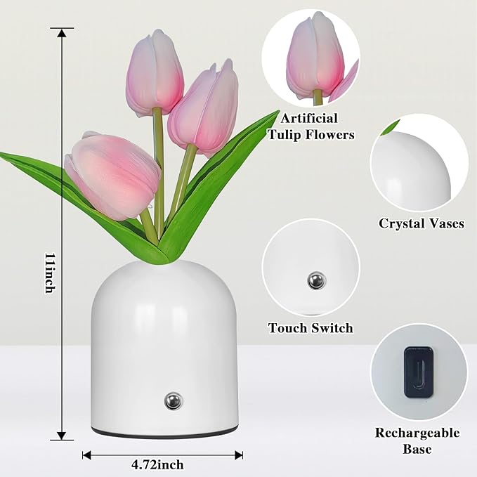 Birthday Gifts for Women/Mom Table Lamp, 3 Color Crystal Flower Bedside Lamps Infinitely Dimming with USB Charge Small Night Light,Nightstand Touch Lamp for Bedroom (S-Pink)