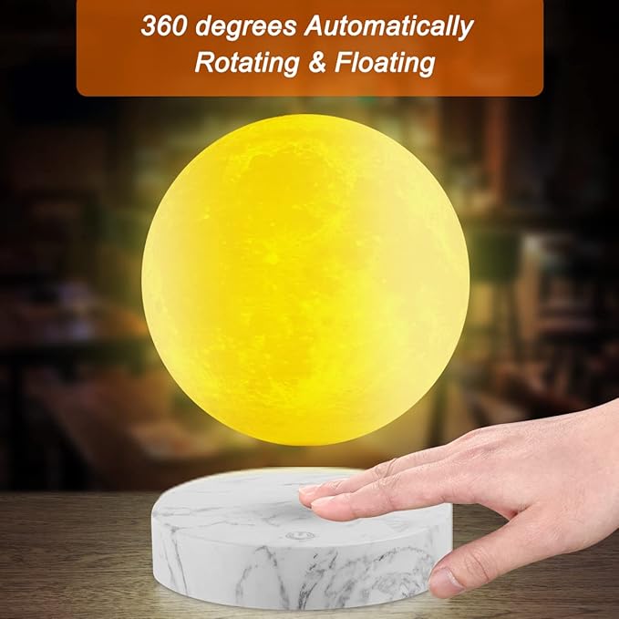 VGAzer Levitating Moon Lamp,Floating and Spinning in Air Freely with 3D Printing LED Moon Light Has 3 Colors for Unique Christmas Gifts,Room Decor (Marble Base 3 Colors)