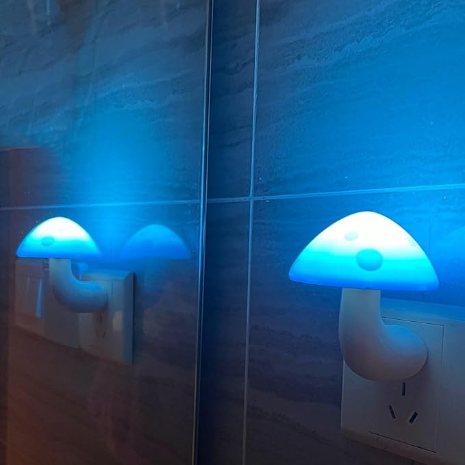 Cute Mushroom Lamp 2 PCS Set Blue Bedside Sensor Night Light Control Plug-in Led Light for Bedroom Sleep Night Light Atmosphere Light（Blue）